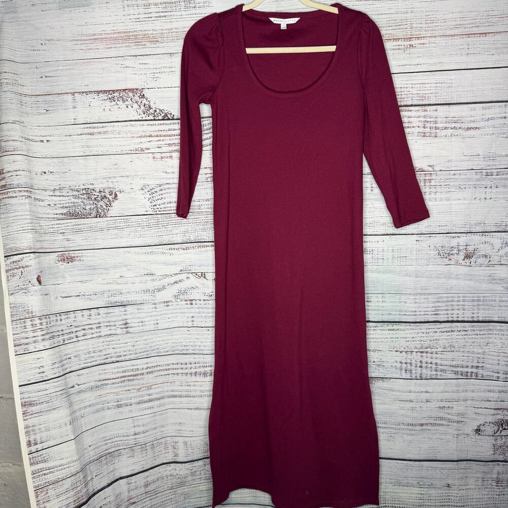 The Nines by HATCH Midi Dress Small Burgundy 3/4 Sleeve Stretch Side Slit